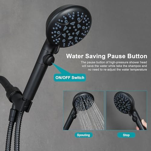 GwernKB Handheld Shower Head with On Off Switch,8-mode High Pressure Shower Wand with Long Hose and Bracket Extra Adhesive Holder for Lower Mount,Built-in Power Wash to Clean Tub,Tile & Pets,Black… - Image 3