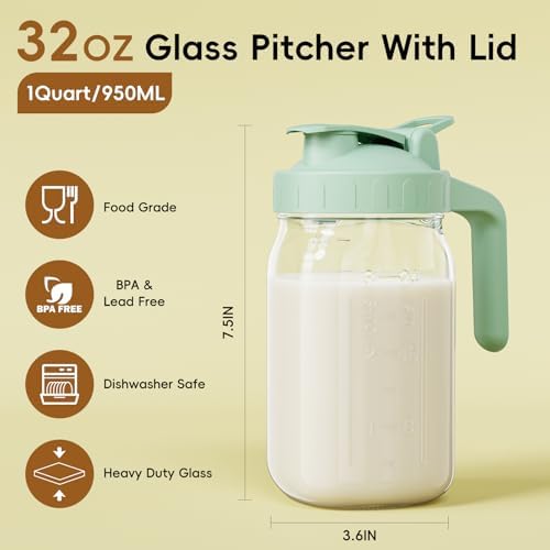 JunVpic Breast Milk Pitcher, 32 oz Wide Mouth Glass Mason Jar with Lid - Image 2