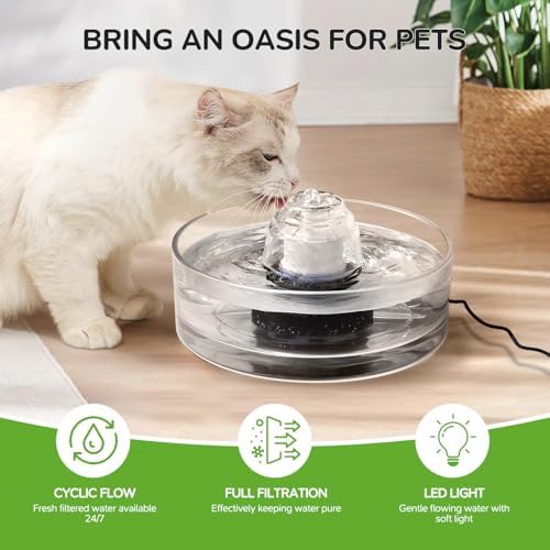 All Glass Pet Fountain –2.7L/90oz Transparent Glass Cat Water Fountain & Dog Drinking Bowl– Automatic Cat Water Dispenser with Ultra-Quiet Pump - Image 6