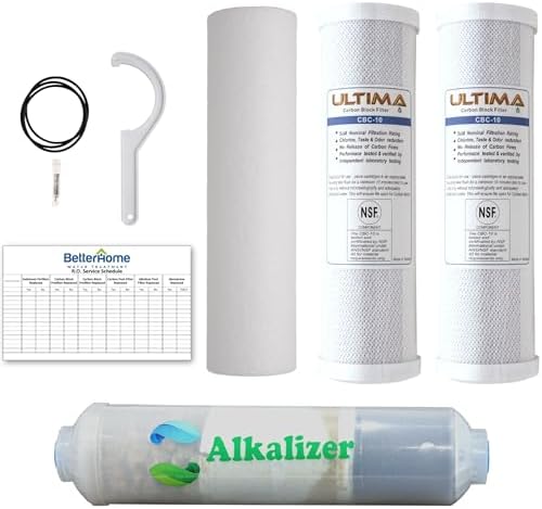 Ultima 7/VII 5 Stage Reverse Osmosis Filters with Alkalizer Post Filter, Reverse Osmosis Water-Filter Kit with Alkaline Water Filter for Greater PH Water. GRO-050 Compatible. by BetterHomeWaterTreatment