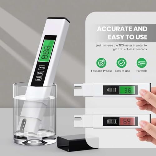 TDS Water Tester, 4 in 1 TDS Meter Digital Water Tester, Accurate and Reliable Digital TDS EC & Temp(°C,°F) Meter, 0-9990PPM Water Quality Tester for Drinking Water RO/DI System Aquarium White 6.1In - Image 4