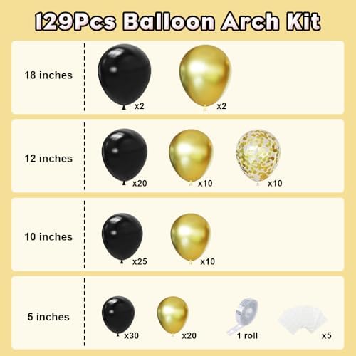 Black and Gold Balloon Arch Kit,129Pcs Gold and Black Balloons - Image 2
