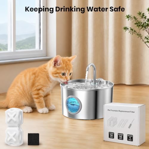 (16 Pack) Cat Water Fountain Filters Compatible with 2.2L/74oz Stainless Steel Cat Water Fountain.Pet Water Fountain Filter for Dog Fountain - Image 6