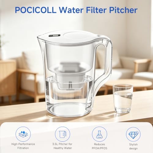 Water Filtration Pitcher with 2 Replacement Filters, BPA-Free Water Filter Pitcher, Improves Tap Water Taste, Reduces Chlorine Taste & Odor, Compact Refrigerator Design - Image 2