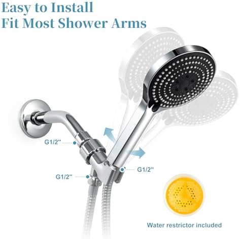 OFFO Handheld Shower Head Set, 6-Mode High Pressure Handheld Sprayer with 60 in Stainless Steel Hose & Holder, High Flow Large Powerful Boosting Handheld Showerhead for Low Water Pressure, Chrome - Image 5