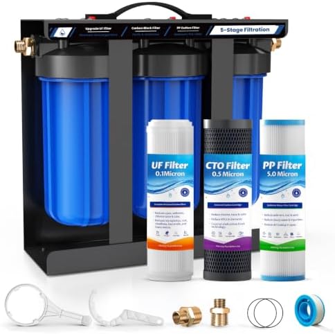 RV Water Filter System,0.01 Micron Camper Water Filter System, 5-Stage RV Water Filtration System Reduces Sediments, Chlorine, Vocs, Heavy Metals, Odors for Travel Trailers, Boats, 1" Inlet/Outlet by Unknown