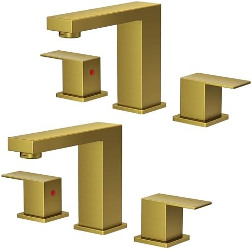 FORIOUS 2 Pack 8" Widespread Gold Bathroom Faucet 3 Hole, Commercial Faucet by FORIOUS