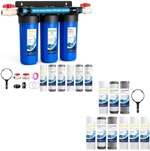 18-Pack Filter Cartridge Bundle with 3 Stage Water Softener System, Whole Home Water Filter Removes Chlorine, Iron, Scale, Lead and Heavy Metals, Contains 6 Full Replacement Filter Sets by Unknown
