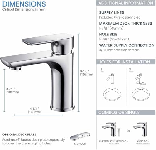KIBI Tender Chrome Bathroom Sink Faucet with Pop-Up Drain | Single Handle Solid Brass High Arc Spout | Smooth Water Flow and Corrosion-Resistant (Chrome W/Pop Up Drain) - Image 2