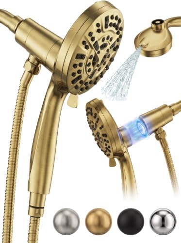 High Pressure Handheld Shower Head Brushed Gold- Anti-clog Nozzles, Built-in Power Wash to Clean Tub, Wall & Overhead Brackets,Magnetitc Rainfall Showerhead with handheld by WCQQProfetionalSanitaryWare