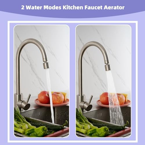 Hibbent NSF/ANSI/CAN 61 Certified Faucet Aerator, CUPC Certification 360 Degree Swivel Kitchen Sink Aerator, 2-Flow Sprayer Faucet Replacement Part 55/64 Inch Female Thread - Brushed Nickel - Image 2