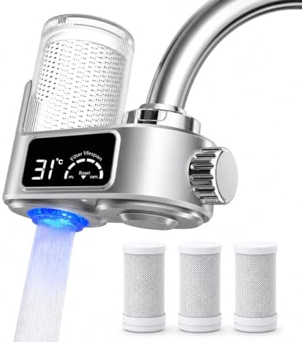 Faucet Mount Water Filter with UV Light & LED Indicator, 8-Stage Carbon Filtration for Clean Drinking Water, Includes 2 Extra Replacement Filters – Model EL-LS-A21 (Gray Color) by EUROLIFE