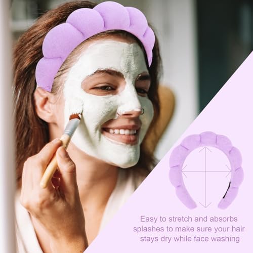 3 Pack Spa Headbands for Washing Face, Skincare Headbands Makeup Headband Sponge Face Wash Headbands, Terry Cloth Headbands Puffy Hair Band for Washing Face - Image 3