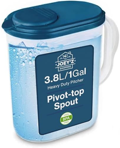 1 Gallon Water Pitcher with Lid & Pivot Spout -Slim Design Fits Fridge Door by JOEYZ