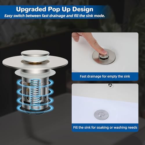 Hibbent 2 PCS Upgraded 3 in 1 Bathroom Sink Drain Strainer, Pop Up Stopper - Image 6