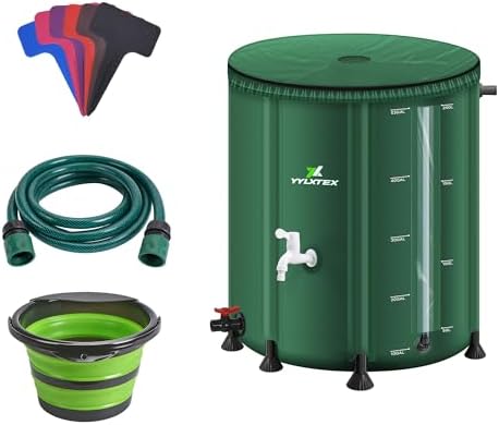 53 Gallon/200L Collapsible RainWater Collection Barrel,Water Tank&Reinforced with 2mm Frame Portable Rain Catcher,Includes Quick-Connect Tap&Sprinkler,Heavy Duty 0.6mm PVC for Long-Lasting Use,Green by Unknown