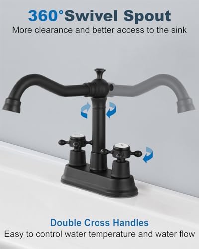 Aolemi 4 Inch Centerset Bathroom Sink Faucet 2 H&C Handle Matte Black - Image 2
