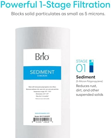 Brio Whole House Water Filter System w/Gauge & Fast-Flow Sediment Filter (5 Micron) 4.5" x 10" | Removes Dirt, Improves Taste & Protects Home Appliances | 720 GPH | 50,000 Gallons or 6 Months - Image 4