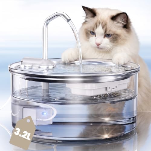 Tomxcute Glass Cat Water Fountain, 108oz Quiet Pet Dispenser for Drinking by TOMXCUTE