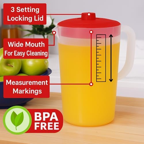 Water Pitcher with Lid 1 Gallon Pitcher BPA Free & Phthalate Free - Red - Image 4