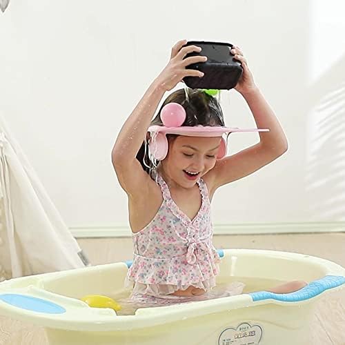 Baby shower cap shampoo visor shield hat kids bath Washing Hair rinser Prevents Water from Pooling in Face for To protect the eyes and ears of toddlers and children (Pink) - Image 2