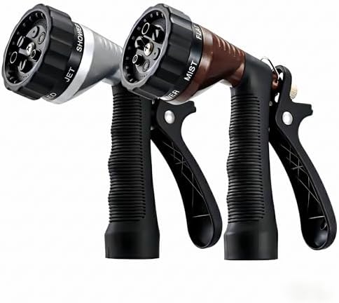 GREEN MOUNT 2-Pack Water Hose Nozzle, Heavy Duty Zinc Alloy Sprayer, Adjustable Jet to Shower, Leakproof Trigger Lock for Garden Car Pet Wash, Silver & Bronze by GREENMOUNT