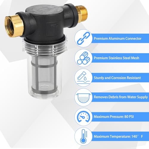 4 Pcs Washing Machine Water Filter with 40 Mesh 100 Mesh Screen Garden Hose Percolator Pressure Washer Percolator Inline Water Sediment Filter for RV Camping Car Wash - Image 5