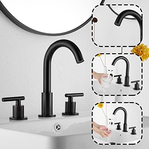 Oil Rubbed Bronze Bathroom Faucet 2-Handles 3 Holes 360 Swivel Spout Widespread Bathroom Sink Faucet with Pop Up Drain - Image 5