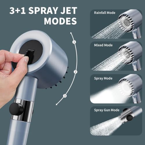 Shower Head, Drops Shower Head High Pressure, Showerhead with Handheld and 3 Filters, 4 Spray Modes & Pause Switch, Silicone Scalp Massager, 59" Hose & Bracket for Hard Water & Pets - Image 3
