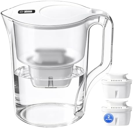 Water Filtration Pitcher with 2 Replacement Filters, BPA-Free Water Filter Pitcher, Improves Tap Water Taste, Reduces Chlorine Taste & Odor, Compact Refrigerator Design by Pocicoll