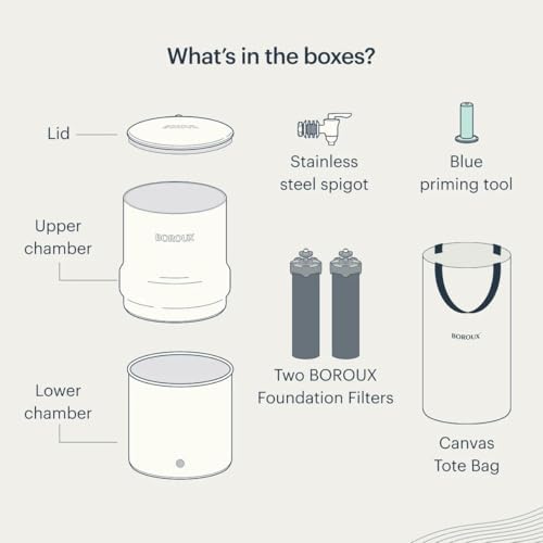 Boroux Compact Gravity-Fed Countertop Stainless Steel Water Filter System | 1.8 Gallons with 2 Authentic Black Foundation Filters - Image 6