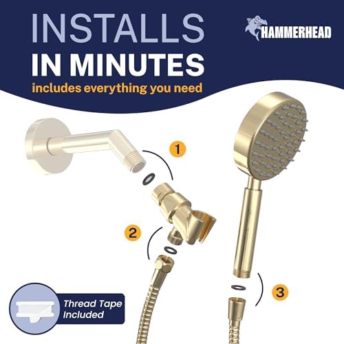 HammerHead Metal Handheld Shower Head High Pressure, 6ft Long Shower Hose - Image 5