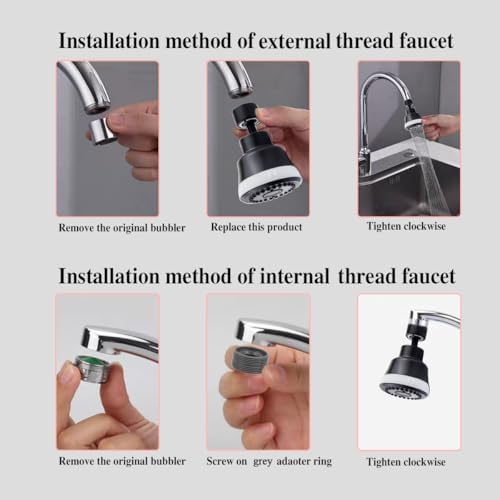 Faucet Aerator Faucet Sprayer Attachment, Kitchen Faucet Head Replacement with 4 Spray Modes, 360° Swivel Faucet Extender Anti-Splash Sink Sprayer Faucet Nozzle Head (Diamond, Black) - Image 3