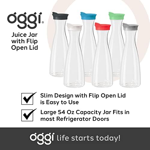 OGGI Clear Carafe w/Flip Open Lid - Ideal Juice Bottle, Clear Pitcher, Tea Pitcher, Water Carafe, 1.6 Lt(54Oz), Red Lid (Pack of 2) - Image 7
