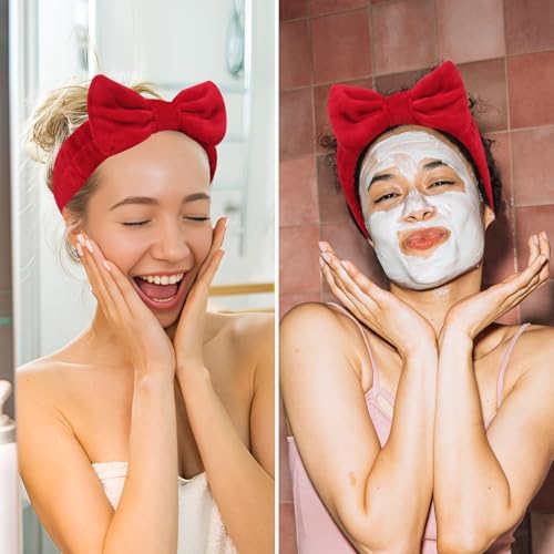 Ondder Spa Headband for Washing Face 8 Pack Red Skincare Makeup Headbands - Image 4