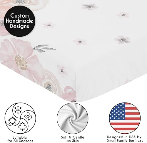Sweet Jojo Designs Fitted Baby Crib Sheets (Pink/Grey Boho Floral) for Girls, Infant Nursery, Toddler Room - Standard Size (Photo Op, Rose, Flower, Bohemian, Farmhouse, Wildflower, Nature, Elegant) - Image 5