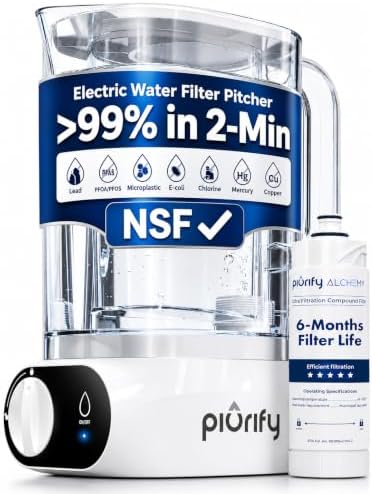 PIURIFY Compact Electric Water Filter Pitcher + Filter | NSF Tested | 50 OZ by PremiumHydrogenWaterBottlesandAdvancedWaterFiltrationPitchers