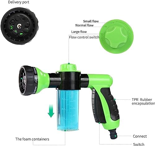 Garden Hose Nozzle, High Pressure Spray Gun Nozzle, 8 Spray Patterns for Watering Plants, Lawn, Patio, Cleaning, Showering Pet with 3.5oz/100cc Soap Dispenser Bottle - Image 2