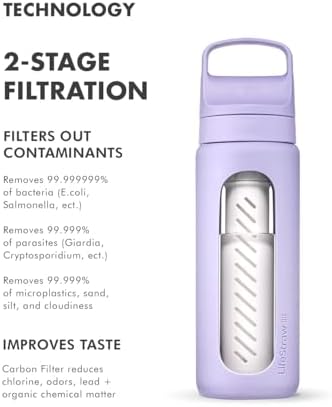 LifeStraw Go Glass Water Filter Bottle with Sleeve, 20 oz, Provence Purple - Image 3