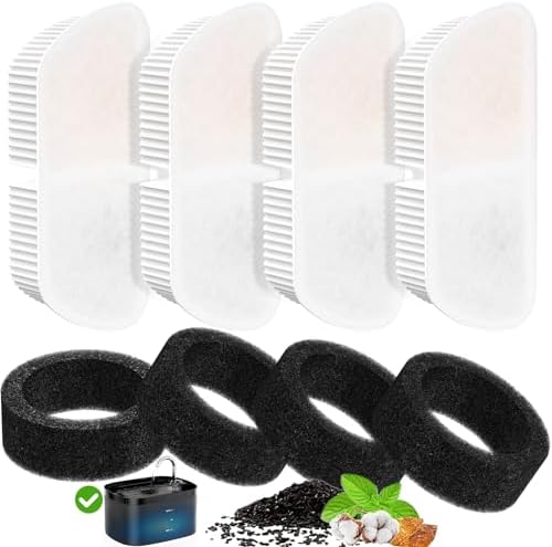 Cat Water Fountain Filters for 84oz/2.5L Petilog Pet Water Dispenser Fountain (4 Filters& 4Sponges) by Petilog