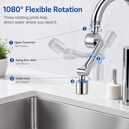 1080° Swivel Brass Faucet Extender, 2-Mode Filter, 20/22/24mm Adapters (Rose gold) - Image 2