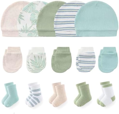 MAMIMAKA Newborn Baby Boy Girl Caps Mittens Socks Set Cotton Baby Essentials Accessories (Hats+Gloves+Socks) by MAMIMAKA