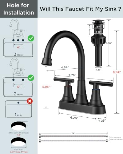 FORIOUS Black and Brushed Nickel Bathroom Faucet 4 Inch Centerset for RV - Image 7