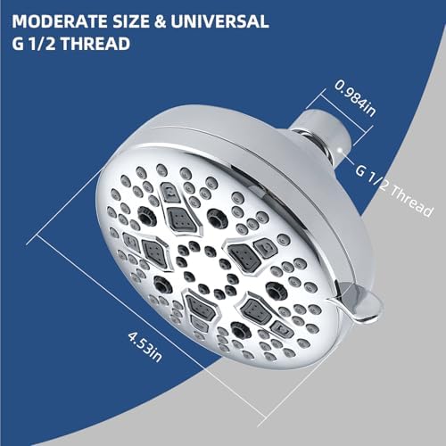 High Pressure Shower Head, 7-Spray Mode Adjustable Showerhead with 4-Inch Round Head, High Flow Handheld Shower for Low Water Pressure, Easy Install & Clean, Round Chrome - Image 4