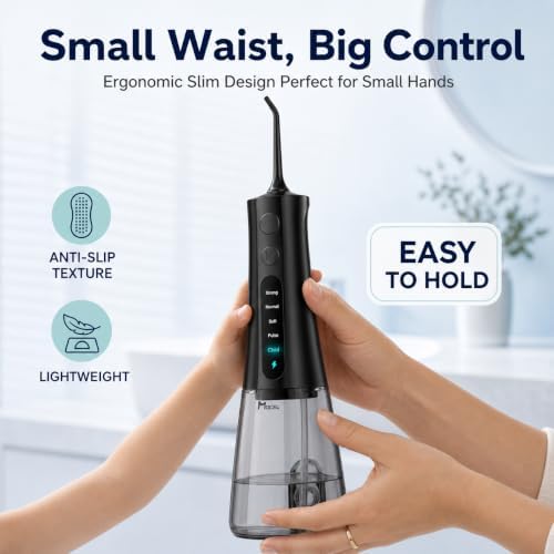 MOCEL Cordless Water Dental Flosser for Teeth, 300ML Portable Oral Irrigator with OLED Display and Child Mode, 5 Pressure Settings, 6 Tips, USB-C, IPX7 Waterproof, Braces and Family Care, Black - Image 4