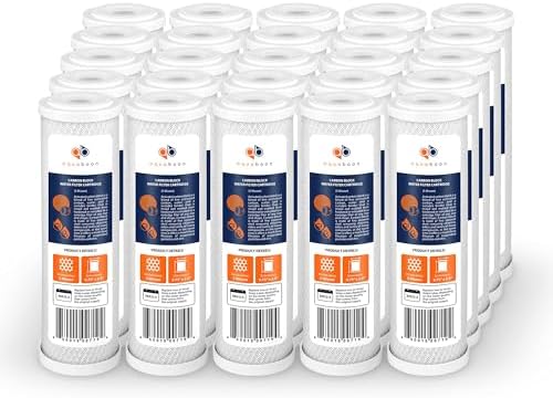 Aquaboon 5 Micron 10 x 2.5 Carbon Block Water Filter Cartridge CTO Whole House Water Filter Replacement Compatible with WHKF-WHWC, FXWTC, 25-PACK by Aquaboon