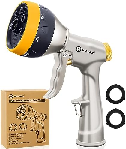 AUTOMAN Garden Nozzle Sprayer, High Pressure Spray Nozzle, 100% Metal Water Hose Nozzle, 7 Patterns Watering Nozzle, Heavy Duty Sprayer Garden Nozzle for Watering Plants & Lawns, Washing Cars & Pets by AUTOMAN