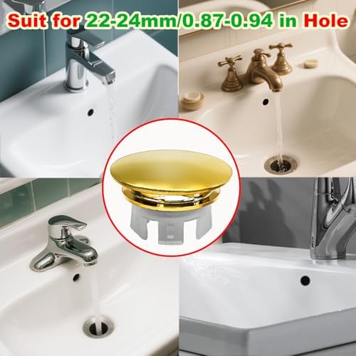 2 Pack Sink Basin Overflow Trim Ring,Solid Brass Bathroom Sink Trim Overfollow Cover,Sink Trim Overflow Cover Insert in Hole Round Caps or Kitchen Bathroom(Bright Gold) - Image 3