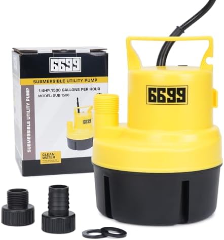 Submersible Sump Pump 1/4 HP 1500GPH Utility Pump Thermoplastic Electric Portable Transfer Water Pump with 10-Foot Cord for Pool Tub Garden Pond Draining Tankless Heater Flushing by Volcanorproducts
