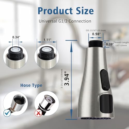 Kitchen Sink Faucet Sprayer Head Replacement, LED Temperature Sensitive Display Pull Down Pull Out Faucet Nozzle (Brushed Nickel) - Image 7